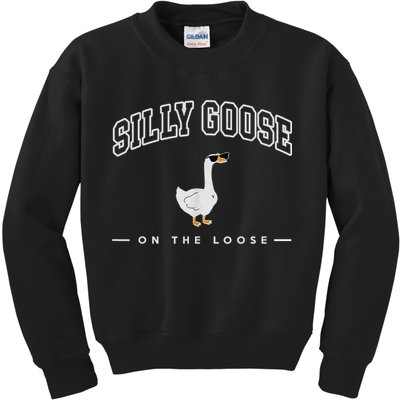 Silly Goose Goose On The Loose Funny Silly Goose University Kids Sweatshirt