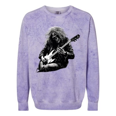 Skeleton Guitar Guy Rock And Roll Band Rock On Gift Colorblast Crewneck Sweatshirt