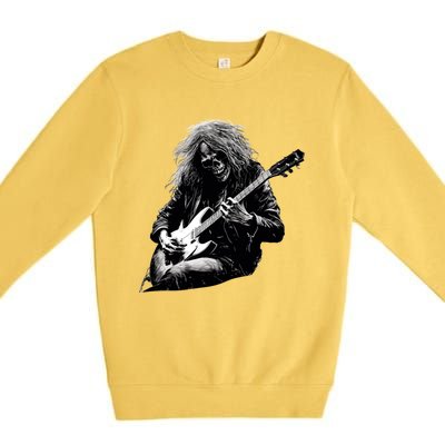 Skeleton Guitar Guy Rock And Roll Band Rock On Gift Premium Crewneck Sweatshirt