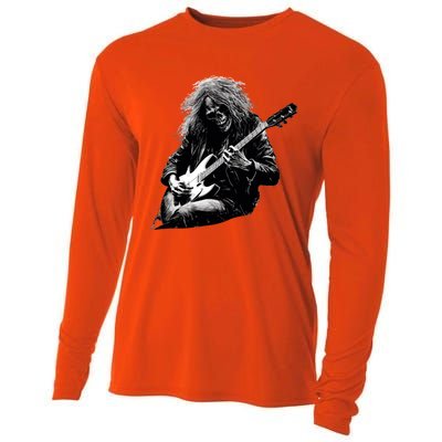 Skeleton Guitar Guy Rock And Roll Band Rock On Gift Cooling Performance Long Sleeve Crew