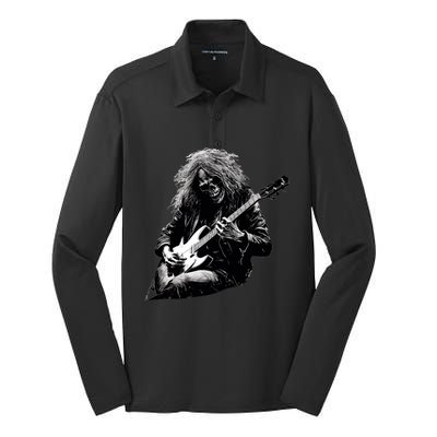 Skeleton Guitar Guy Rock And Roll Band Rock On Gift Silk Touch Performance Long Sleeve Polo