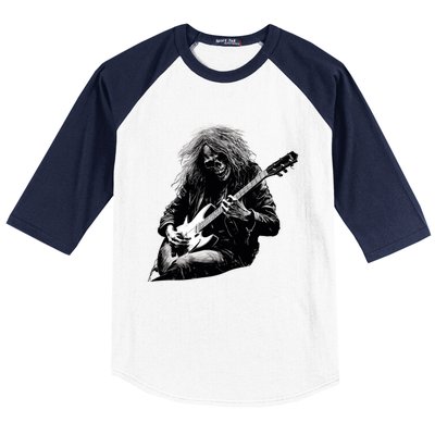 Skeleton Guitar Guy Rock And Roll Band Rock On Gift Baseball Sleeve Shirt