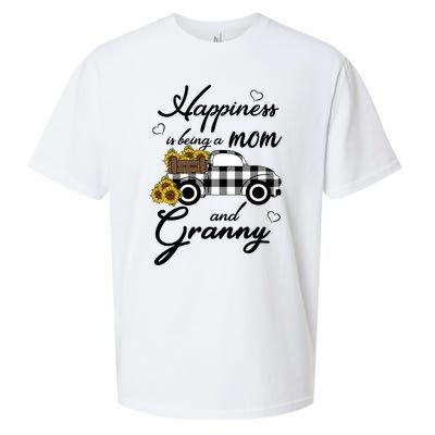 Sunflower Grandma Gift Happiness Is Being A Mom And Granny Gift Sueded Cloud Jersey T-Shirt