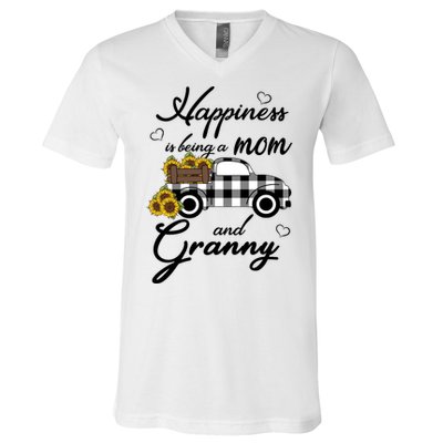 Sunflower Grandma Gift Happiness Is Being A Mom And Granny Gift V-Neck T-Shirt