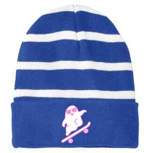 Skateboarding Ghost Great Gift Striped Beanie with Solid Band