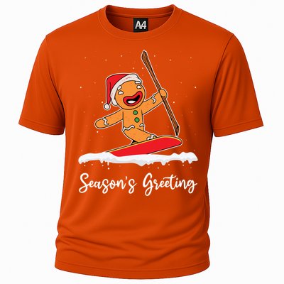 Season's Greetings Gingerbread Snowboarding Boarder Gift Cooling Performance Crew T-Shirt