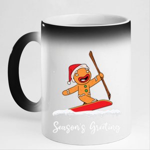 Season's Greetings Gingerbread Snowboarding Boarder Gift 11oz Black Color Changing Mug