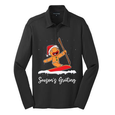 Season's Greetings Gingerbread Snowboarding Boarder Gift Silk Touch Performance Long Sleeve Polo