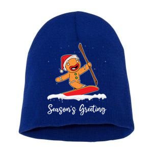 Season's Greetings Gingerbread Snowboarding Boarder Gift Short Acrylic Beanie