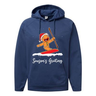 Season's Greetings Gingerbread Snowboarding Boarder Gift Performance Fleece Hoodie