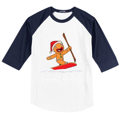 Season's Greetings Gingerbread Snowboarding Boarder Gift Baseball Sleeve Shirt