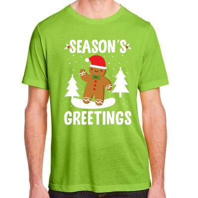 Season's Greetings Gingerbread Snowboarding Boarder Funny Gift Adult ChromaSoft Performance T-Shirt