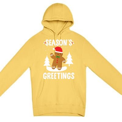 Season's Greetings Gingerbread Snowboarding Boarder Funny Gift Premium Pullover Hoodie