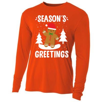 Season's Greetings Gingerbread Snowboarding Boarder Funny Gift Cooling Performance Long Sleeve Crew