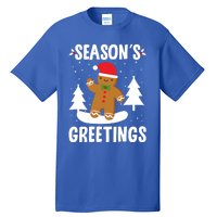 Season's Greetings Gingerbread Snowboarding Boarder Funny Gift Tall T-Shirt