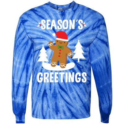 Season's Greetings Gingerbread Snowboarding Boarder Funny Gift Tie-Dye Long Sleeve Shirt