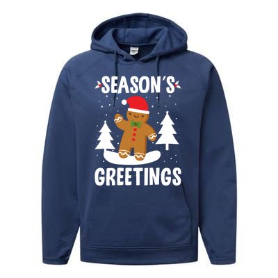 Season's Greetings Gingerbread Snowboarding Boarder Funny Gift Performance Fleece Hoodie