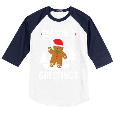 Season's Greetings Gingerbread Snowboarding Boarder Funny Gift Baseball Sleeve Shirt