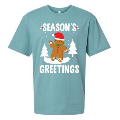 Season's Greetings Gingerbread Snowboarding Boarder Funny Gift Sueded Cloud Jersey T-Shirt