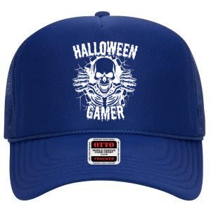 Skeleton Gamer Gaming Controller Halloween Great Gift Gift High Crown Mesh Back Trucker Hat