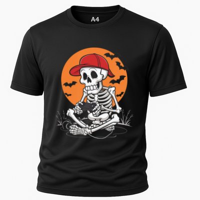 Skeleton Gamer Gaming Halloween Video Game Skeletons Gift Cooling Performance Crew T-Shirt