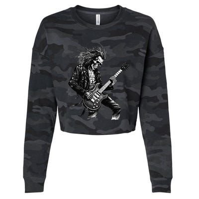 Skeleton Guitar Guy Rock And Roll Band Rock On Cropped Pullover Crew