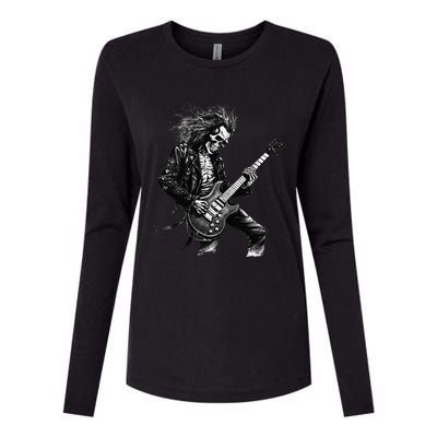 Skeleton Guitar Guy Rock And Roll Band Rock On Womens Cotton Relaxed Long Sleeve T-Shirt