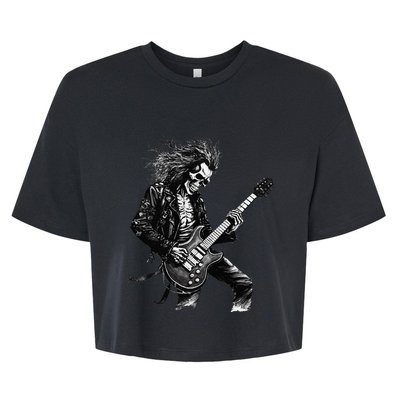 Skeleton Guitar Guy Rock And Roll Band Rock On Bella+Canvas Jersey Crop Tee