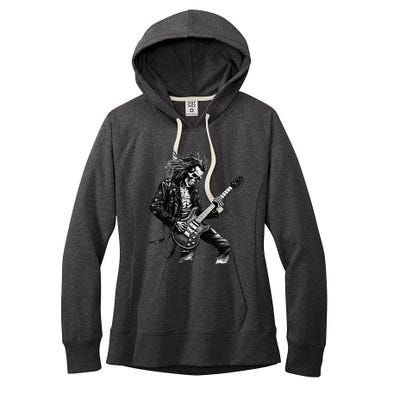 Skeleton Guitar Guy Rock And Roll Band Rock On Women's Fleece Hoodie