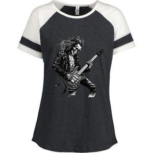 Skeleton Guitar Guy Rock And Roll Band Rock On Enza Ladies Jersey Colorblock Tee