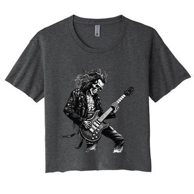 Skeleton Guitar Guy Rock And Roll Band Rock On Women's Crop Top Tee