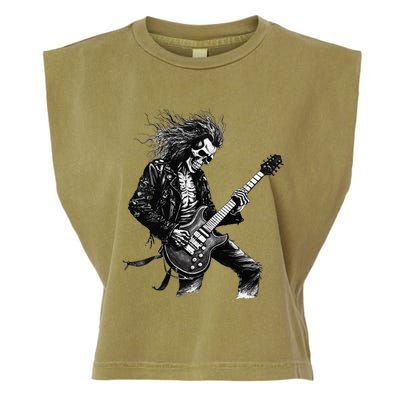 Skeleton Guitar Guy Rock And Roll Band Rock On Garment-Dyed Women's Muscle Tee