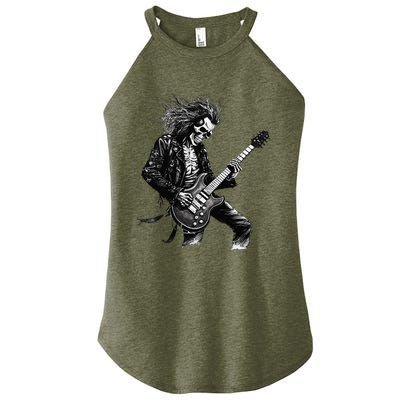 Skeleton Guitar Guy Rock And Roll Band Rock On Women's Perfect Tri Rocker Tank