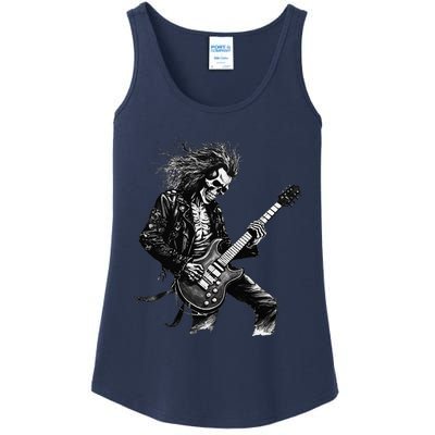 Skeleton Guitar Guy Rock And Roll Band Rock On Ladies Essential Tank