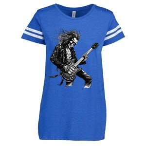 Skeleton Guitar Guy Rock And Roll Band Rock On Enza Ladies Jersey Football T-Shirt