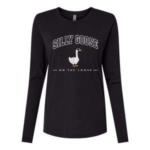 Silly Goose Goose On The Loose Funny Silly Goose University Womens Cotton Relaxed Long Sleeve T-Shirt