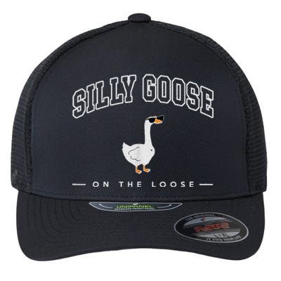 Silly Goose Goose On The Loose Funny Silly Goose University Flexfit Unipanel Trucker Cap