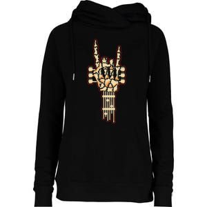 Skeleton Guitar Gifts Rock and Roll Skeleton Hand Sign Womens Funnel Neck Pullover Hood