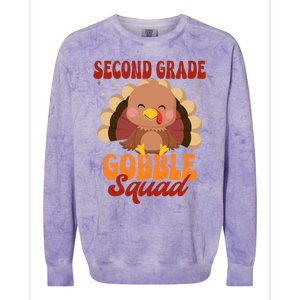 Second Grade Gobble Squad Cute Turkey Thanksgiving Teacher Great Gift Colorblast Crewneck Sweatshirt