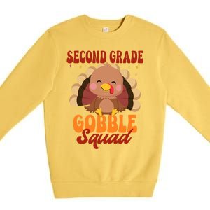 Second Grade Gobble Squad Cute Turkey Thanksgiving Teacher Great Gift Premium Crewneck Sweatshirt