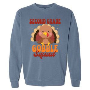 Second Grade Gobble Squad Cute Turkey Thanksgiving Teacher Great Gift Garment-Dyed Sweatshirt