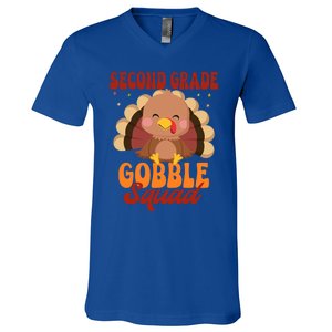 Second Grade Gobble Squad Cute Turkey Thanksgiving Teacher Great Gift V-Neck T-Shirt