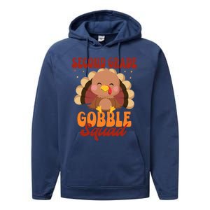 Second Grade Gobble Squad Cute Turkey Thanksgiving Teacher Great Gift Performance Fleece Hoodie