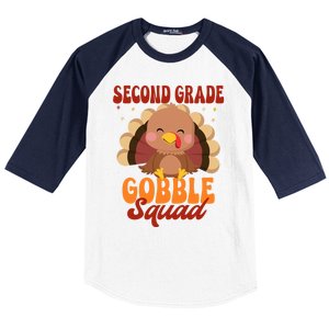 Second Grade Gobble Squad Cute Turkey Thanksgiving Teacher Great Gift Baseball Sleeve Shirt