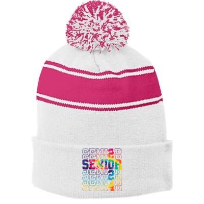 Senior Graduation Gift Girl Class Of 2024 Senior Tie Dye Stripe Pom Pom Beanie