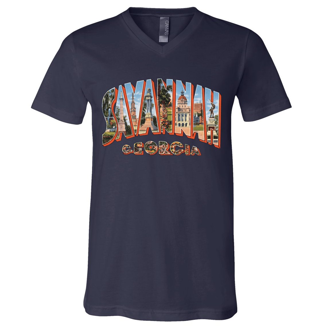 Savannah Georgia GA Vintage Retro Souvenir V-Neck T-Shirt