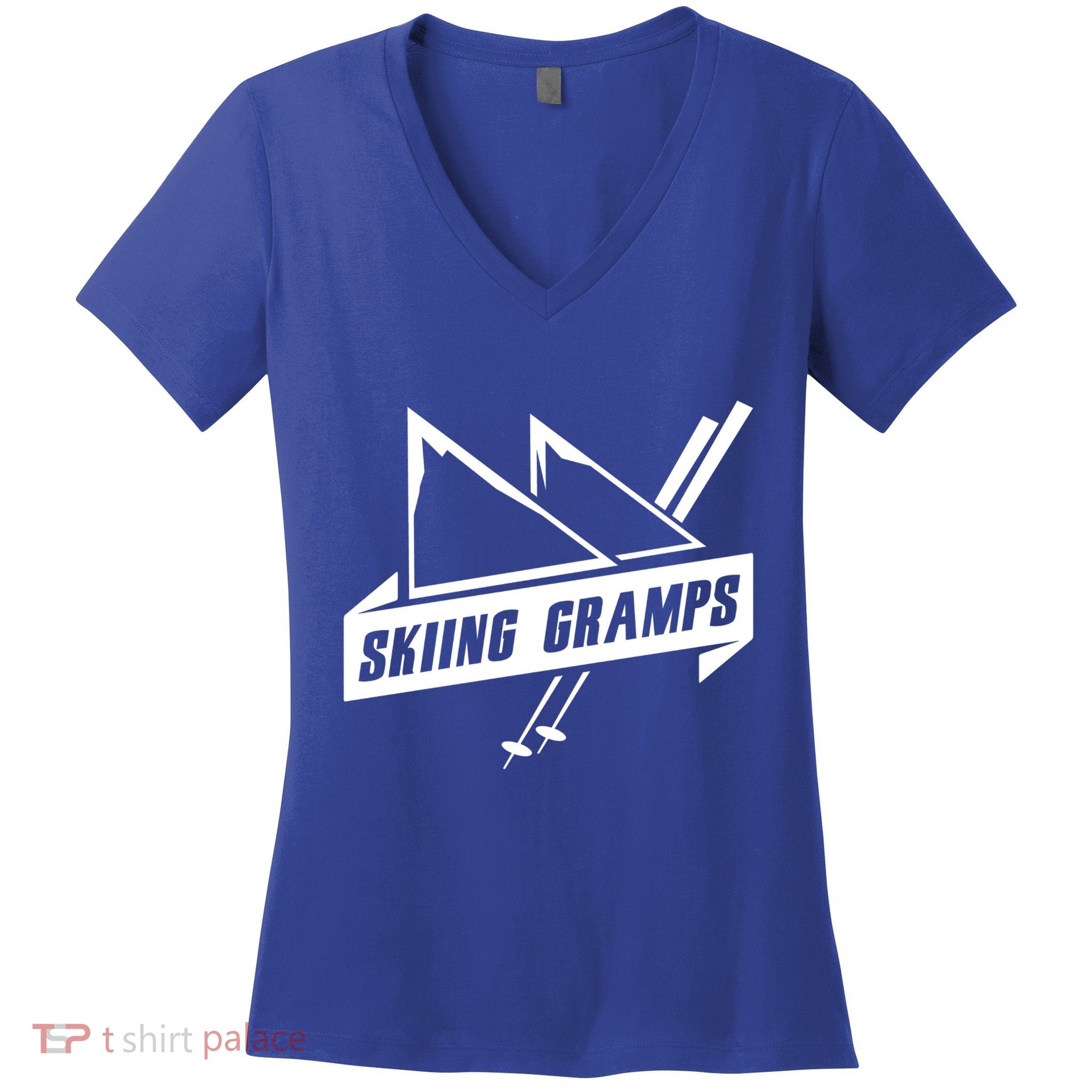 Skiing Gramps Grandpa Grandad Skier Ski Gift Women's V-Neck T-Shirt