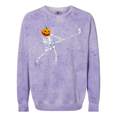 Skeleton Golf Halloween Pumpkin Golfing Golfer Colorblast Crewneck Sweatshirt