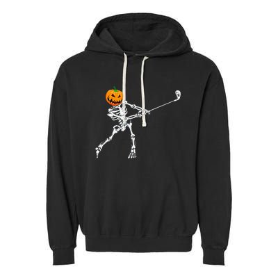 Skeleton Golf Halloween Pumpkin Golfing Golfer Garment-Dyed Fleece Hoodie