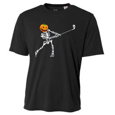 Skeleton Golf Halloween Pumpkin Golfing Golfer Cooling Performance Crew T-Shirt